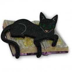 Faire Lipstick & Chrome Furmiliar Pyewacket Halloween Cat Brooch