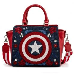 Loungefly In Stock Loungefly Marvel Captain America 80th Anniversary Floral Shield Crossbody