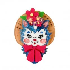 Faire Lipstick & Chrome Cottagecore Kitty Brooch